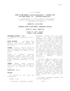 Page 1  1 of 1 DOCUMENT STATE OF NEW JERSEY, Plaintiff-Respondent, v. ANTHONY GIOE and FRANK CARUSO, JR., 1 Defendants-Appellants. 1