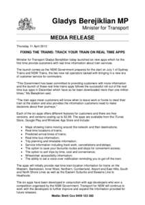 Gladys Berejiklian MP Minister for Transport MEDIA RELEASE Thursday 11 April 2013