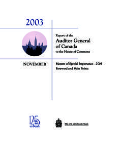 2003 Report of the Auditor General of Canada to the House of Commons