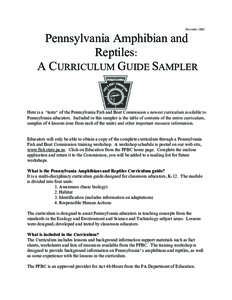 November[removed]Pennsylvania Amphibian and Reptiles: A CURRICULUM GUIDE SAMPLER