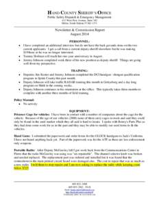 HAND COUNTY SHERIFF’S OFFICE Public Safety Dispatch & Emergency Management 415 West First Avenue, Suite 102 Miller, South DakotaNewsletter & Commission Report