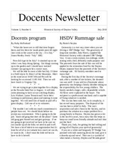 Docents Newsletter Volume 3, Number 6 Historical Society of Dayton Valley  July 2010