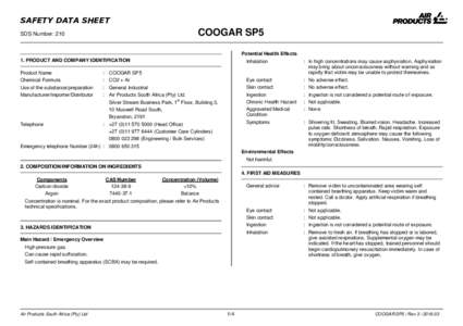 SAFETY DATA SHEET  COOGAR SP5 SDS Number: 210