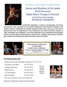 Minnesota Sri Lanka Friendship Foundation Presents  Dance and Rhythms of Sri Lanka World-Renowned  State Dance Troupe in Concert