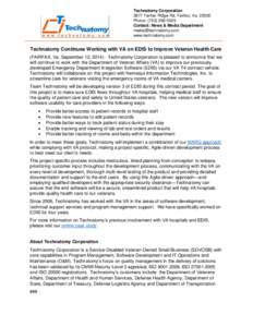 Technatomy Corporation 3877 Fairfax Ridge Rd. Fairfax, Va[removed]Phone: ([removed]Contact: News & Media Department [removed] www.technatomy.com