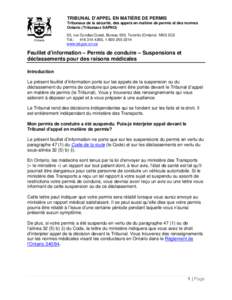 TRIBUNAL D’APPEL EN MATIÈRE DE PERMIS Tribunaux de la sécurité, des appels en matière de permis et des normes Ontario (Tribunaux SAPNO) 20, rue Dundas Ouest, Bureau 530, Toronto (Ontario) M5G 2C2 Tél.: [removed]