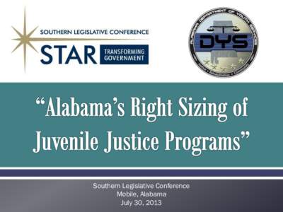 Southern Legislative Conference Mobile, Alabama July 30, 2013 DYS Admissions, [removed]: Projected v. Actual 3,942