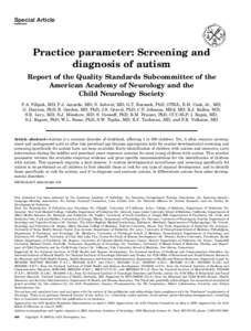 Special Article  Practice parameter: Screening and diagnosis of autism Report of the Quality Standards Subcommittee of the American Academy of Neurology and the