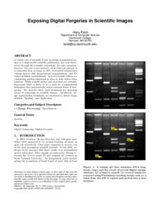 Exposing Digital Forgeries in Scientific Images Hany Farid Department of Computer Science Dartmouth College Hanover, NH 03755