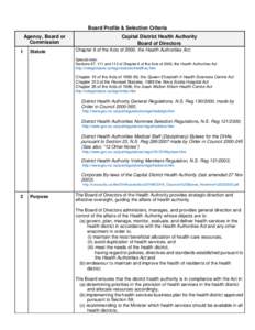 Board Profile & Selection Criteria Agency, Board or Commission 1  Statute