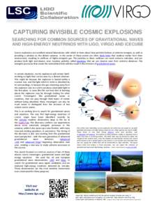 CAPTURING INVISIBLE COSMIC EXPLOSIONS SEARCHING FOR COMMON SOURCES OF GRAVITATIONAL WAVES AND HIGH-ENERGY NEUTRINOS WITH LIGO, VIRGO AND ICECUBE Cosmic explosions are excellent natural laboratories with which to learn ab