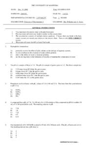 THE UNIVERSITY OF MANITOBA DATE: Dec. 19, 2000  Final EXAMINATION