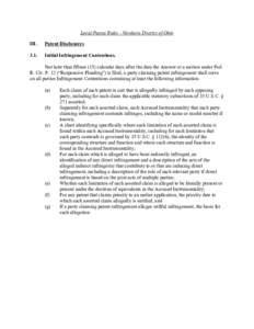 Local Patent Rules - Northern District of Ohio III. Patent Disclosures  3.1.