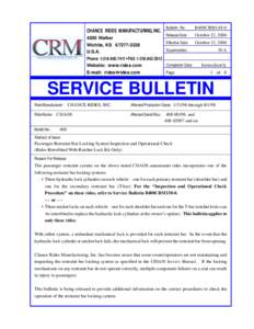 CHANCE RIDES MANUFACTURING, INC[removed]Walker Wichita, KS[removed]U.S.A.  Bulletin No: