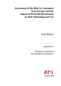 Assessment of the Risk to Consumers from Borates and the Impact of Potential Restrictions on their Marketing and Use  Final Report