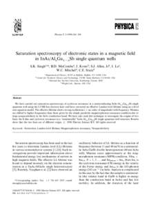 Physica E[removed]—208  Saturation spectroscopy of electronic states in a magnetic field in InAs/Al Ga Sb single quantum wells x 1~x S.K. Singh!,*, B.D. McCombe!, J. Kono