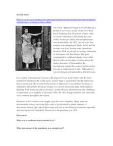 Excerpt from: http://www.loc.gov/teachers/classroommaterials/presentationsandactivities/presentations/ timeline/depwwii/depress/depress.html The Great Depression began in 1929 when, in a period of ten weeks, stocks on th