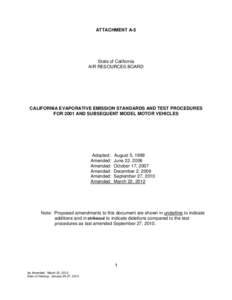 Rulemaking:  2001 and Sub CA Evaporative Emission Standards and Test Proc. for 2001 and Subsequent MY Motor Vehicles