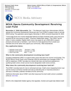 NCUA Opens Community Development Revolving Loan Fund