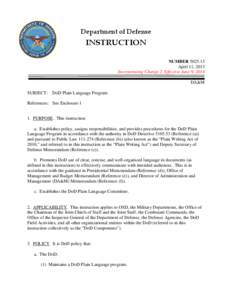DoD Instruction[removed], April 11, 2013; Incorporating Change 2, Effective June 9, 2014