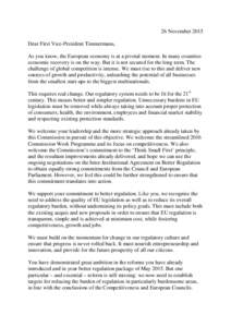EU Better Regulation: joint letter to First Vice President Frans Timmermans