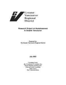 Research Project - Homelessness in Greater Vancouver - July 2002