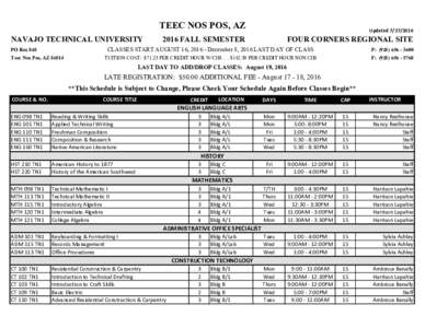 Teec Nos Pos Fall Semester 2016 Course Schedule