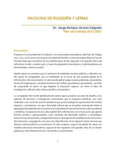 FACULTAD DE FILOSOFÍA Y LETRAS  ________________________________________________ Dr. Jorge Enrique Linares Salgado Plan de Trabajo