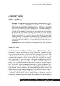 doi:[removed]FEJF2014.59.naghdipour  JOKES IN IRAN Bakhtiar Naghdipour Abstract: This study touches upon the main targets and functions of jokes in Iran. To this end, a corpus of 1000 Persian jokes was randomly selected f