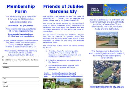 Membership Form Friends of Jubilee Gardens Ely