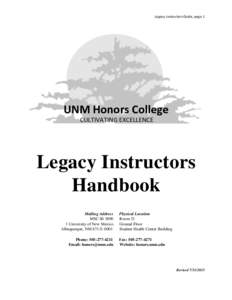 Legacy Instructors Guide, page 1  UNM Honors College CULTIVATING EXCELLENCE  Legacy Instructors