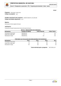 PREFEITURA MUNICIPAL DE UBATUBA:23 Anexo II - Planejamento orçamentário - PPA - Programas governamentais / metas / custos Inicial Programa: PROCESSO LEGISLATIVO