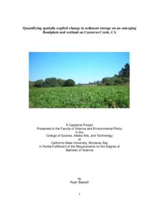 Quantifying spatially-explicit change in sediment storage on an emerging floodplain and wetland on Carneros Creek, CA A Capstone Project Presented to the Faculty of Science and Environmental Policy in the