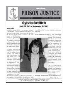 West Coast  PRISON JUSTICE SOCIETY NEWSLETTER  SEPTEMBER - DECEMBER 2002