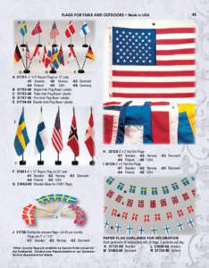 45  FLAGS FOR TABLE AND OUTDOORS • Made in USA A[removed]” X 6” Rayon Flags on 12” pole -01 Sweden -02 Norway -03 Denmark