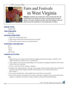 e-WV Lesson Plan  Fairs and Festivals in West Virginia