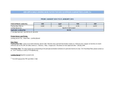 ADB APPLICABLE LENDING BASE RATES FOR NON SOVEREIGN GUARANTEED LOANS (%)  FROM 1 AUGUST 2014 TO 31 JANUARY 2015 FIXED SPREAD LOAN (FSL)  USD