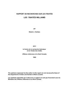 RAPPORT DE RECHERCHES SUR LES TRAITÉS  LES TRAITÉS WILLIAMS par Robert J. Surtees