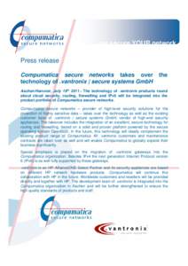 we secure YOUR network Press release Compumatica secure networks takes over technology of .vantronix | secure systems GmbH  the