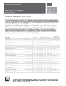 TIAA-CREF Quarterly Performance  DePauw University Retirement Plan  Investment Performance as of[removed]