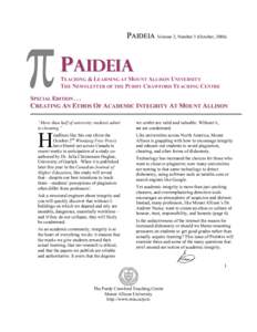 PAIDEIA Volume 2, Number 3 (October, [removed]PAIDEIA TEACHING & LEARNING AT MOUNT ALLISON UNIVERSITY THE NEWSLETTER OF THE PURDY CRAWFORD TEACHING CENTRE