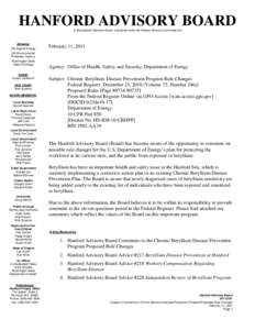 HANFORD ADVISORY BOARD A Site Specific Advisory Board, Chartered under the Federal Advisory Committee Act Advising: US Dept of Energy