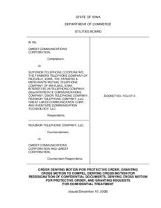 Order Denying Motion for Protective Order, Granting Cross Motion to Compel, Denying Cross Motion for Redesignation of Confidential Documents, Denying Cross Motion for Protective Order, and Granting Requests for Confident