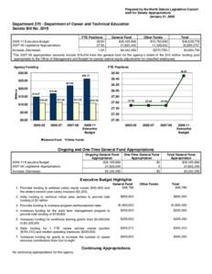 Prepared by the North Dakota Legislative Council staff for Senate Appropriations January 21, 2009 Department[removed]Department of Career and Technical Education Senate Bill No. 2019