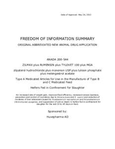 Date of Approval: May 24, 2013  FREEDOM OF INFORMATION SUMMARY ORIGINAL ABBREVIATED NEW ANIMAL DRUG APPLICATION  ANADA[removed]