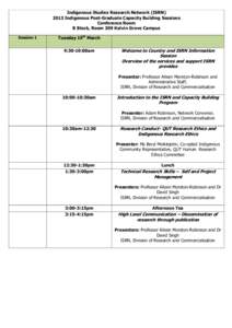 Indigenous Studies Research Network (ISRNIndigenous Post-Graduate Capacity Building Sessions Conference Room B Block, Room 309 Kelvin Grove Campus Session 1