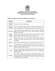 GOVERNO DO ESTADO DO RIO DE JANEIRO SECRETARIA DE ESTADO DE SAÚDE E DEFESA CIVIL ÁREA TÉCNICA DE SAÚDE MENTAL Divisão das regiões por município no Estado do Rio de Janeiro REGIÕES