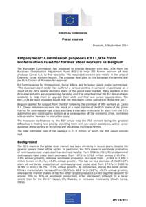 EUROPEAN COMMISSION  PRESS RELEASE Brussels, 5 September[removed]Employment: Commission proposes €911,934 from