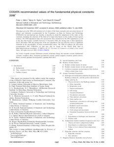 CODATA recommended values of the fundamental physical constants: 2006* Peter J. Mohr,† Barry N. Taylor,‡ and David B. Newell§