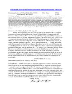 Southern Campaign American Revolution Pension Statements & Rosters Pension application of William Hicks (Hix) W8931 Transcribed by Will Graves Mary Hicks